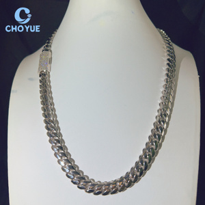 Cadena cubana de eslabones Miami de 12 mm de plata de ley 925 con diamantes de moissanita VVS, estilo hip hop, joyería lisa - Product Image 1
