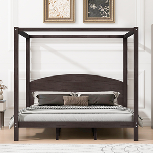 Modern King Size Solid Wood <b>Canopy</b> Platform <b>Bed</b> with Plywood Panel Adjustable Eco-Friendly & Durable Headboard Support Legs - Product Image 3