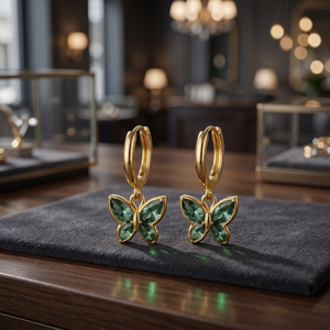 Pendientes de Aro con Mariposa Verde, Chapados en Oro, Plata de Ley 925, con Circonita, Modernos, para Mujer, Regalo para Fiesta - Product Image 3