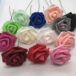 Rosas de espuma Artificial con tallo para boda, ramos de flores para el hogar, decoraciones de arreglo florales, 7cm, 50 unidad/bolsa