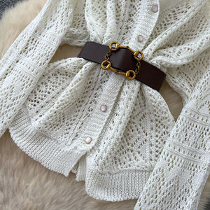 Da donna Set 2 pezzi Cardigan in maglia a maniche lunghe all'uncinetto <span class=keywords><strong>con</strong></span> gonna a due pezzi completo da donna - Product Image 6