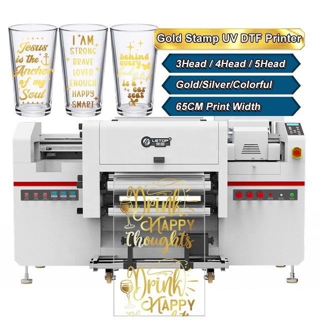 LETOP 60CM Gold Silver Dtf UV Printer Glass Bottle Cup Mobile Color UV Logo Sticker Inkjet Printer Machine for Small Business