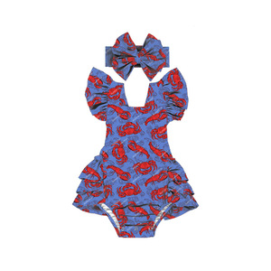 Combinaison d'été pour bébés filles HY-045-ZXL, style boutique, à bretelles bulles, volants superposés, motif animal - Product Image 3