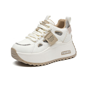 Nuove Scarpe da Corsa Invernali <span class=keywords><strong>Bianche</strong></span> da <span class=keywords><strong>Donna</strong></span> con Tomaia Alta, Suola Spessa, Tomaia in Rete, Suola Esterna in Gomma, Rialzanti e Allacciate - Product Image 5