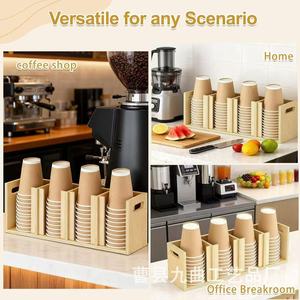 Portavasos de madera con múltiples compartimentos, estante de almacenamiento de vasos de papel de madera maciza para uso en mesas de cafeterías y tiendas de té. - Product Image 4
