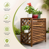 Cache-climatiseur extérieur en bois personnalisé avec design à persiennes, meuble de rangement décoratif pour unité de climatisation, pour jardin et terrasse
