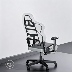 Chaise de jeu de course gris-noir avec coussin lombaire multi-contours, panneaux latéraux en fibre de carbone et repose-pieds rétractable 90-160 °   Recliner - Product Image 3