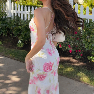 <b>Tie</b> Backless Floral Print Spaghetti Strap Long Dress French Elegant Vacation Style Sexy Romantic Dress - Product Image 6