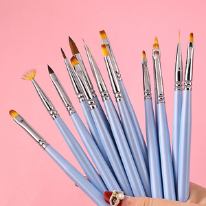 Ensemble de pinceaux à ongles à manche en bois bleu, poils en nylon, pour French, gel, ombré, dégradé, liner, pinceau éventail, pinceau 3D pour peinture acrylique - Product Image 2