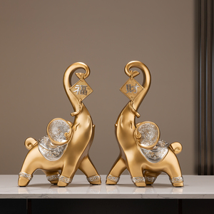 Figurines d'éléphant dorées, une paire de sculptures décoratives porte-bonheur pour le salon, le bureau, cadeau - Product Image 1
