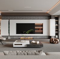 Console TV moderne minimaliste avec foyer électrique LED, meuble de rangement en bois sur pied, design écologique pour l'ameublement