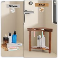 Banc de douche d'angle en bois d'acacia imperméable avec repose-pieds et étagère de rangement pour la salle de bain, idéal pour se raser les jambes