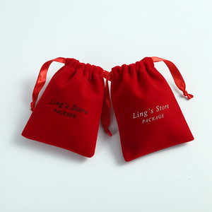 8*10 cm Custom <b>Red</b> Luxury Soft Thick Velvet Jewelry Pouch with Satin <b>Ribbon</b> and Custom Logo for Jewelry Packaging - Product Image 1