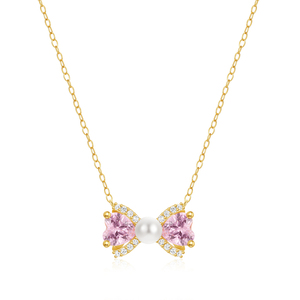 Collar de Perlas con Lazo Rosa de Plata de Ley 925 CANNER, Diseño Único y Dulce con Lazo, Estilo Elegante y a la Moda - Product Image 1