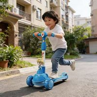 Trottinette pour enfants à thème de dessin animé avec frein à main, pliable à 3 roues, roues LED clignotantes, guidon en alliage réglable pour garçons et filles