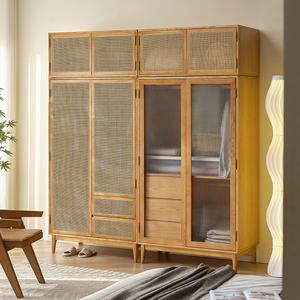 Armadio in Legno Stile Giapponese Dreamhause Nordico in Legno Massello e Rattan a 2 Ante Guardaroba per la Casa Grande Mobile Contenitore - Product Image 2