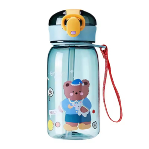 400ml Kids <b>Plastic</b> Water Bottle Cute Bear <b>Plastic</b> Water Bottle with <b>Straw</b> Bounce Cover <b>Drinking</b> Water <b>Plastic</b> Bottle - Product Image 4
