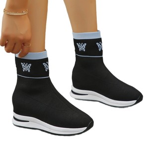 <span class=keywords><strong>Bottes</strong></span> <span class=keywords><strong>chaussettes</strong></span> d'hiver pour femmes de grande <span class=keywords><strong>taille</strong></span> 2025 nouveau tricoté à semelle épaisse sans lacet hauteur courte augmentant la maille supérieure - Product Image 5