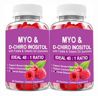 Gummies Myo & D-Chiro Inositol à Marque Blanche OEM avec Folate, Vitamine D3, Zinc, Sans Sucre, Complément Alimentaire pour Femmes, 60 Gummies