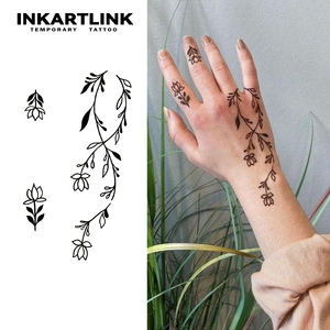 INKARTLINK - Adhesivos de Tatuajes Florales Delicados, Arte Minimalista para Manos, Estética de Pequeñas Flores y Ramas, Diseño Herbal, Duración de 15 Días, Suministros para Arte Corporal - Product Image 1