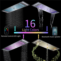 Douche LED musicale encastrée au plafond 36x12 pouces avec jets pluie et cascade, affichage de la température, robinet en laiton chaud/froid