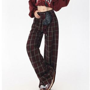 Pantalon large pour femme d'automne, pantalon décontracté à jambes droites, taille haute, à carreaux, mode, loisirs, treillis pour femme - Product Image 4