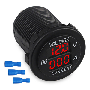 Voltímetro automotivo circular de <span class=keywords><strong>2</strong></span> pinos com display LED, medidor digital de corrente e tensão para carro, testador de volt, painel de monitoramento