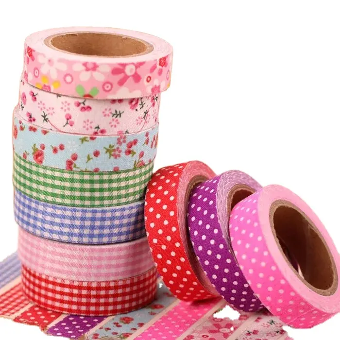 Cute Decorative Adhesive Tape Flower Dot Grid Striped Making Sticky Fabric Lace Tapes for Album Scrapbooking