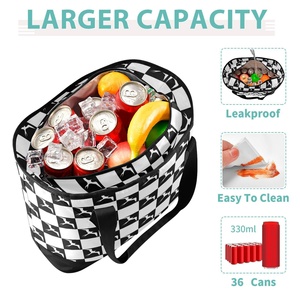 Hawaii Checkered Black White Large Insulated Beach Tote Cooler Bag Iwa Birds Insulated Grocery Shopping Bags with Zipper Top - Product Image 4