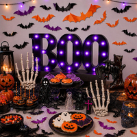 Ensemble de 82 décorations d'Halloween, lumières LED BOO, chauves-souris 3D, mains de squelette, décoration intérieure pour cheminée, manteau de cheminée, table, pièce