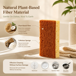 Éponge de cuisine double face en cellulose de 2 cm d'épaisseur avec fibres de coco ou de sisal, tampon de nettoyage pour casseroles et poêles - Product Image 5