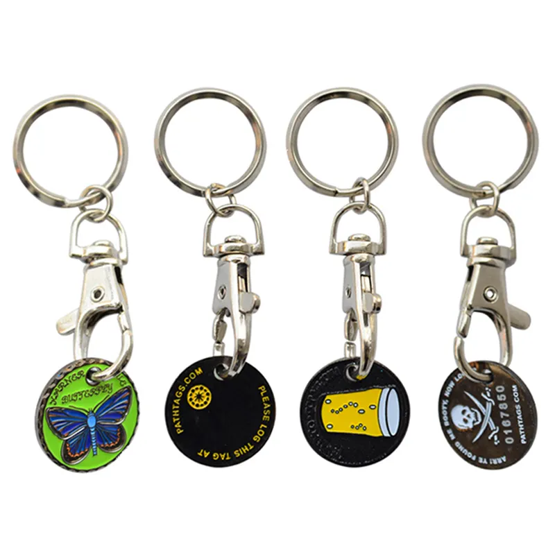 Custom Soft Enamel Iron Shopping Cart Coin Holder Keyring Shopping Trolley Token Coin Keychain