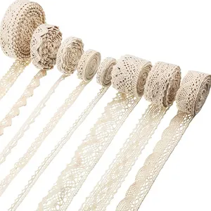 Beige Lace Trim Sewing Crochet Lace Ribbon Vintage Assorted Eyelet Lace Ribbons Roll for DIY Wedding Crafts Sewing Gift Wrap