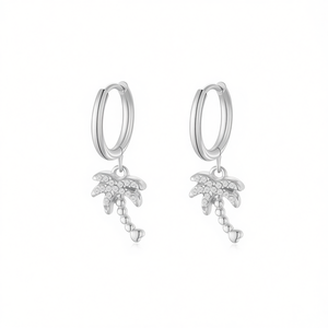 Amy Amy Palm <b>Tree</b> Hoop Earrings Silver Plated Crystal Dangle Women's Fashion Jewelry Party Trendy Style - Product Image 5