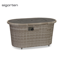 Table de jardin Sigarten prête à être expédiée, foyer extérieur au gaz sans fumée, en rotin avec table d'appoint