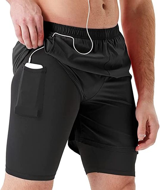 Mens Casual Woven Running Shorts 5 Inches with Elastic Waist Mobile Phone Bag Quick Drying Gym Workout Blank Shorts