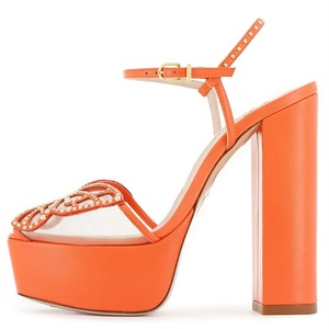 2022 <b>Summer</b> New Fashion Orange Platform Sandals Shoes Studs <b>Decor</b> Ankle Strap Sandals Women Big Size 43 - Product Image 2