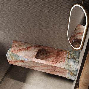 Villa luxury high-end customized luxury stone rock slab integrated seamless basin bathroom cabinet - Product Image 5