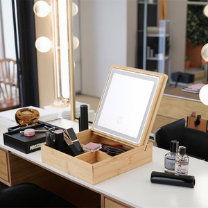Mesa de Tocador Moderna con Marco de Madera de Bambú y Espejo con LED Inteligente Extraíble para Maquillaje - Product Image 2