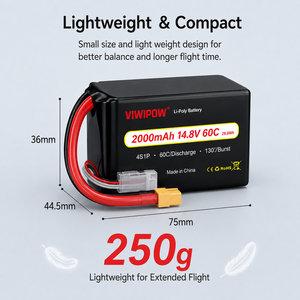 Batterie de drone OEM 60C à décharge rapide 2000mAh 14.8V 4S Lipo VIWIPOW XT60 pour drone de course FPV Quadcopter - Product Image 5
