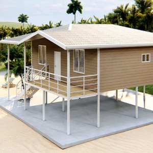 บ้านวิลล่าคอนเทนเนอร์ทันสมัย หลังคาแดง ระเบียงสีขาว ภายนอกสีส้มและชมพู ดีไซน์ยกสูงสำหรับใช้งานริมชายฝั่ง - Product Image 1