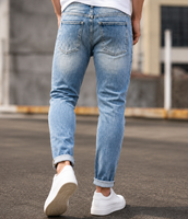Jean slim déchiré bleu clair pour homme, effet vieilli, coupe ajustée, décontracté, polyvalent, style urbain