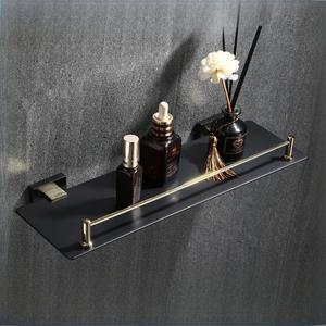 Étagère de rangement murale standard pour salle de bain, noir, chrome plaqué or, capacité de charge 10 kg, simple niveau - Product Image 1