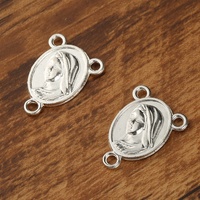 Vente en gros de connecteurs de bijoux en forme d'ovale catholique avec centre de chapelet de la Vierge, accessoires