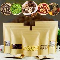 Sachet refermable personnalisé en papier kraft brun biodégradable pour biscuits, avec fermeture éclair et fenêtre, format pochette verticale