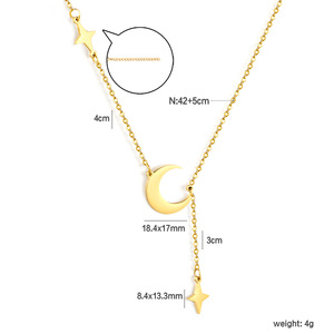 Moon And <b>Star</b> Pendant Necklace 18k Gold Plated Stainless Steel Geometric <b>Design</b> Daily Wear Clavicle Chain - Product Image 5