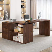 Bureau de direction en forme de L moderne et personnalisable, bureau de forme L réversible en bois avec étagères de rangement pour le bureau à domicile