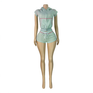 SY26021 Set da <span class=keywords><strong>Donna</strong></span> <span class=keywords><strong>in</strong></span> Maglia Waffle per Loungewear, Felpa Corta con Zip e Pantaloncini a Zampa, <span class=keywords><strong>Abbigliamento</strong></span> Estivo Femminile, Set 2 Pezzi - Product Image 4