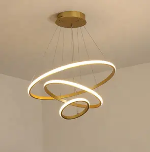 Hotel Gold Decorative Pendant Light Modern Circle Line Ring Round Led Ceiling Pendant Lamp Chandeliers