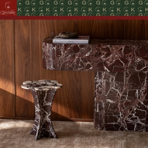 Console d'entrée haut de gamme GOLDKING en marbre Rosso Leanto, rouge profond avec veines blanches, sculptée avec précision CNC - Product Image 6